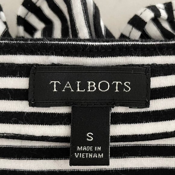 Talbots Slvless Scoop Ruffle Neck Cotton Blend Striped Midi ress Blk & Wht Sz S - Picture 8 of 11